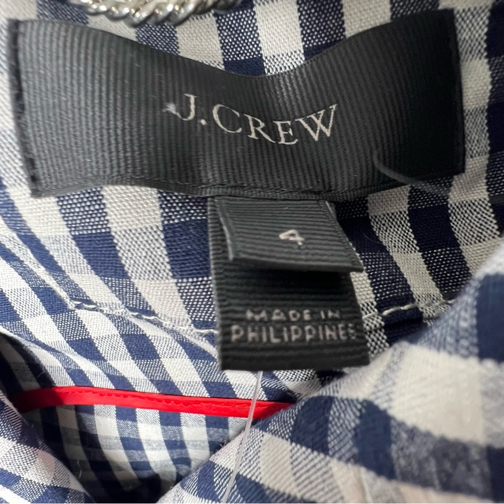 J. CREW Womens MOTORCYCLE JACKET Blue White Gingham SIZE 4 Zipper Front NWT - Picture 9 of 9